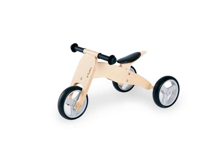 Pinolino Dreirad Laufdreirad, Naturfarben, Holz, Birke, 66x41 cm, abnehmbare Stützräder, höhenverstellbare Schubstange, Spielzeug, Kinderfahrzeuge, Dreiräder