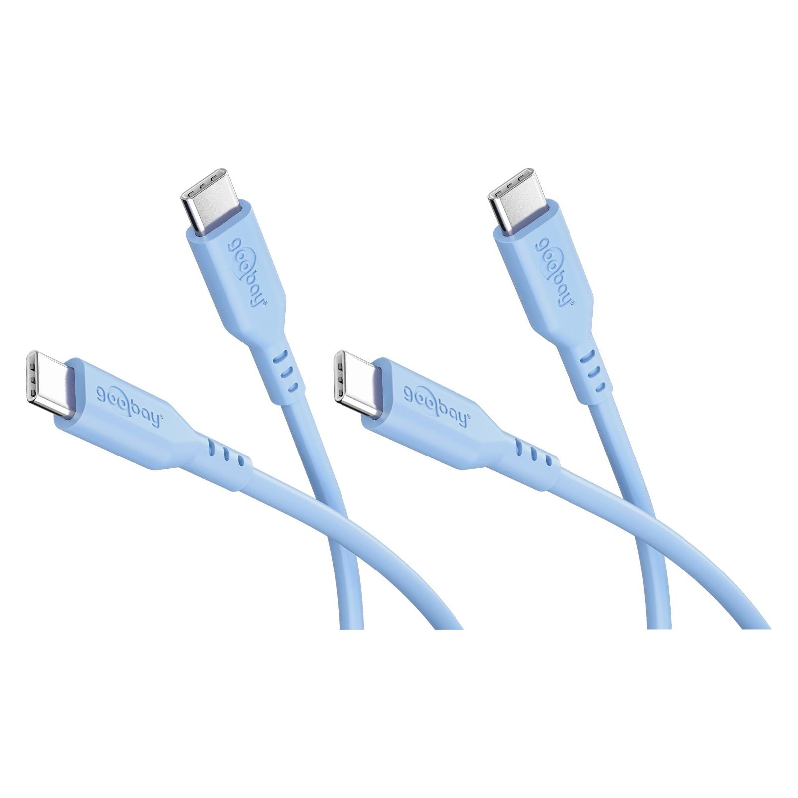 Goobay Set 2x USB-C-Silikonkabel, 1,5 m, blau (1.50 m, USB 2.0, 60 W) (81240)