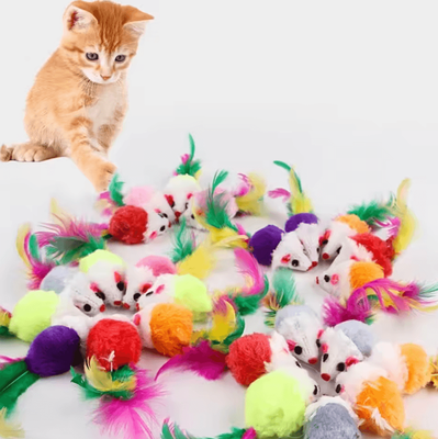 Inspire Curations FeatherMouse Mini Cat Toy Set Colorful Interactive Hunting Toys For Kittens & Cats 30pcs