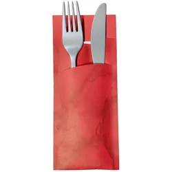 Ornamensa 30 Bestecktaschen mit Serviette rot marmoriert 20 cm