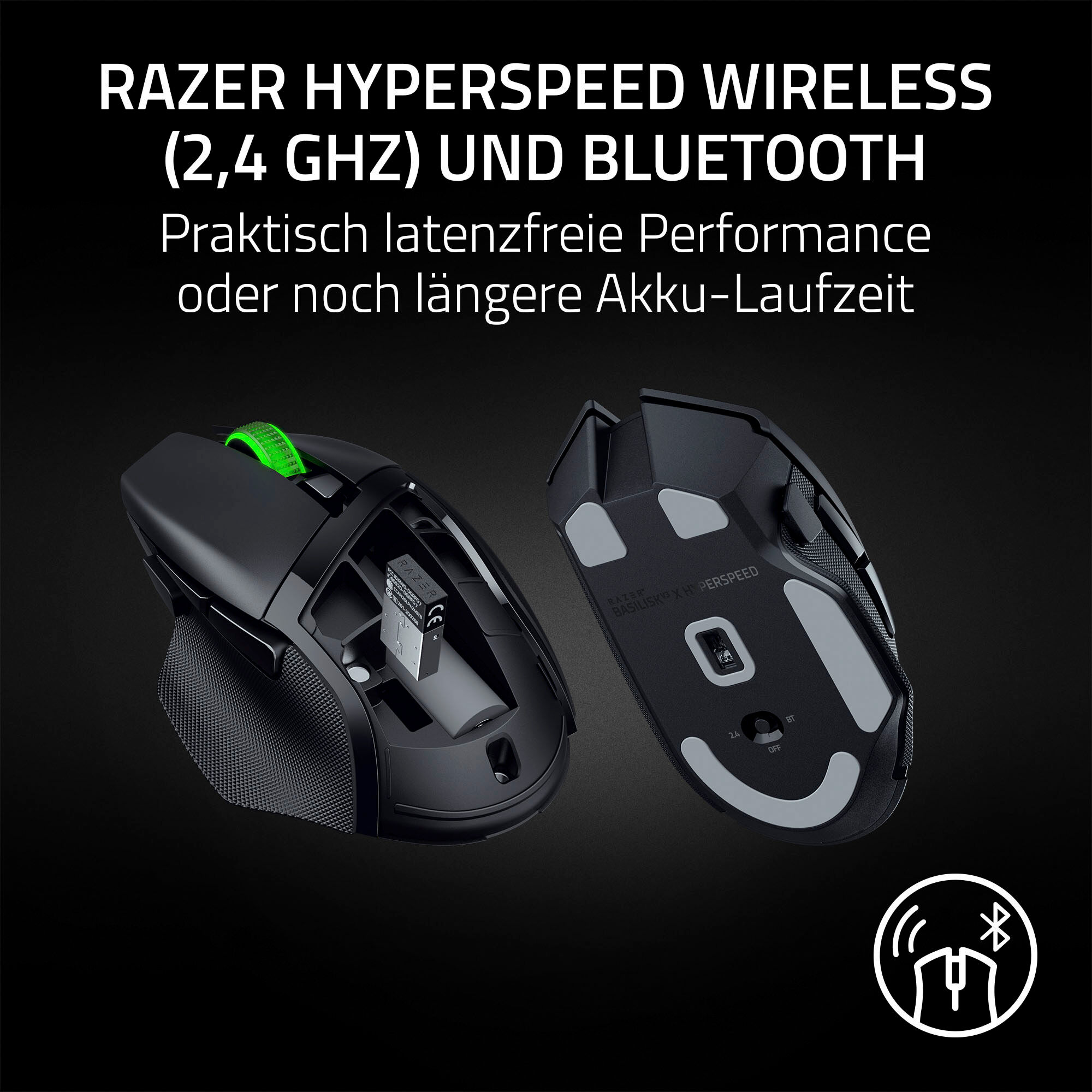 Razer Gaming-Maus "Basilisk V3 X HyperSpeed", schwarz, B:7,51cm H:4,25cm T:13,01cm, Computer-Mäuse, Gaming-Maus