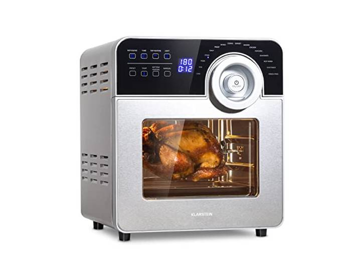 Klarstein AeroVital Cube Chef Heißluftfritteuse - 1700 W Heissluftfriteuse, Airfryer mit Touchscreen, 16 Programme, 50-220 °C, 14 L, ca. 10 h Zeitvorwahl, Edelstahl, silber