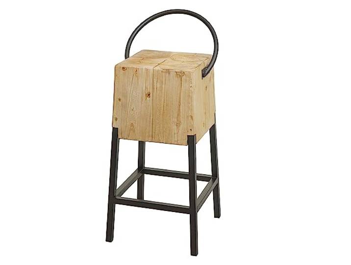 Mendler Barhocker HWC-L76 Industrial Metall Massiv-Holz, Natur Barstuhl, Tresenhocker