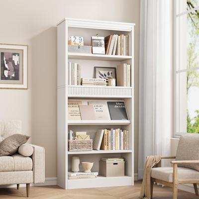 Garvee "71"" Farmhouse Bookcase, 5 Tier Tall Bookshelf with Wooden Base"
