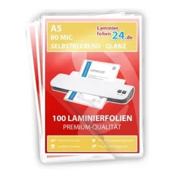 selbstklebende Laminierfolien A5, 2 x 80 Mic, glänzend