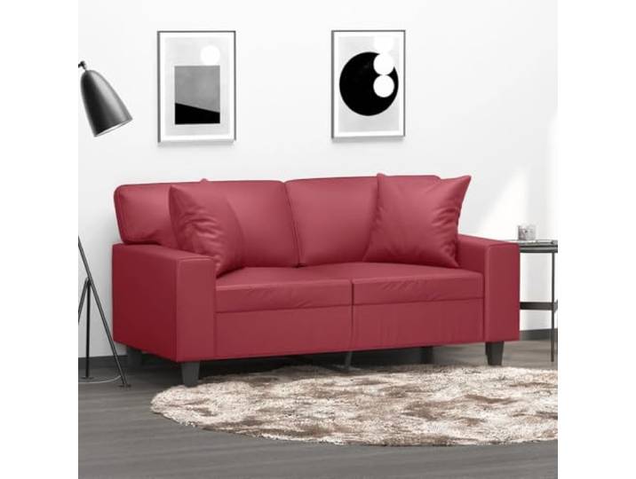 HEFZGDB 2-Sitzer Sofa Weinrot 120 cm Kunstleder Modernes Design mit Zierkissen Langlebiges Material Schmutzabweisend Einfache Reinigung Robustes Metallgestell Stabile Konstruktion