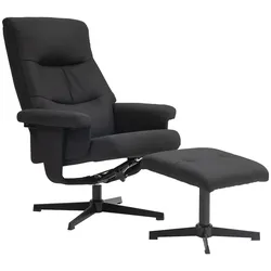 OKWISH Relaxsessel mit Hocker Schwarz 102x81x74 cm drehbar 360 Grad mit Wippfunktion und bis 135 Grad verstellbarer Rückenlehne, gepolstert