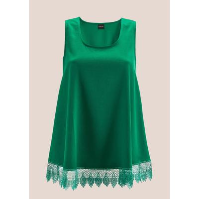 Blusentop MADELEINE "Top Feminines Blusentop mit Spitzenbesatz", Damen, Gr. 34, grün (apfelgrün), Obermaterial: 100% Polyester PES., Modern, normal, Blusen Blusentop