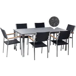 GARTENMÖBEL SET 6-Sitzer Keramik-Glas Granit Optik Rattan schwarz Cosoleto/Grosseto