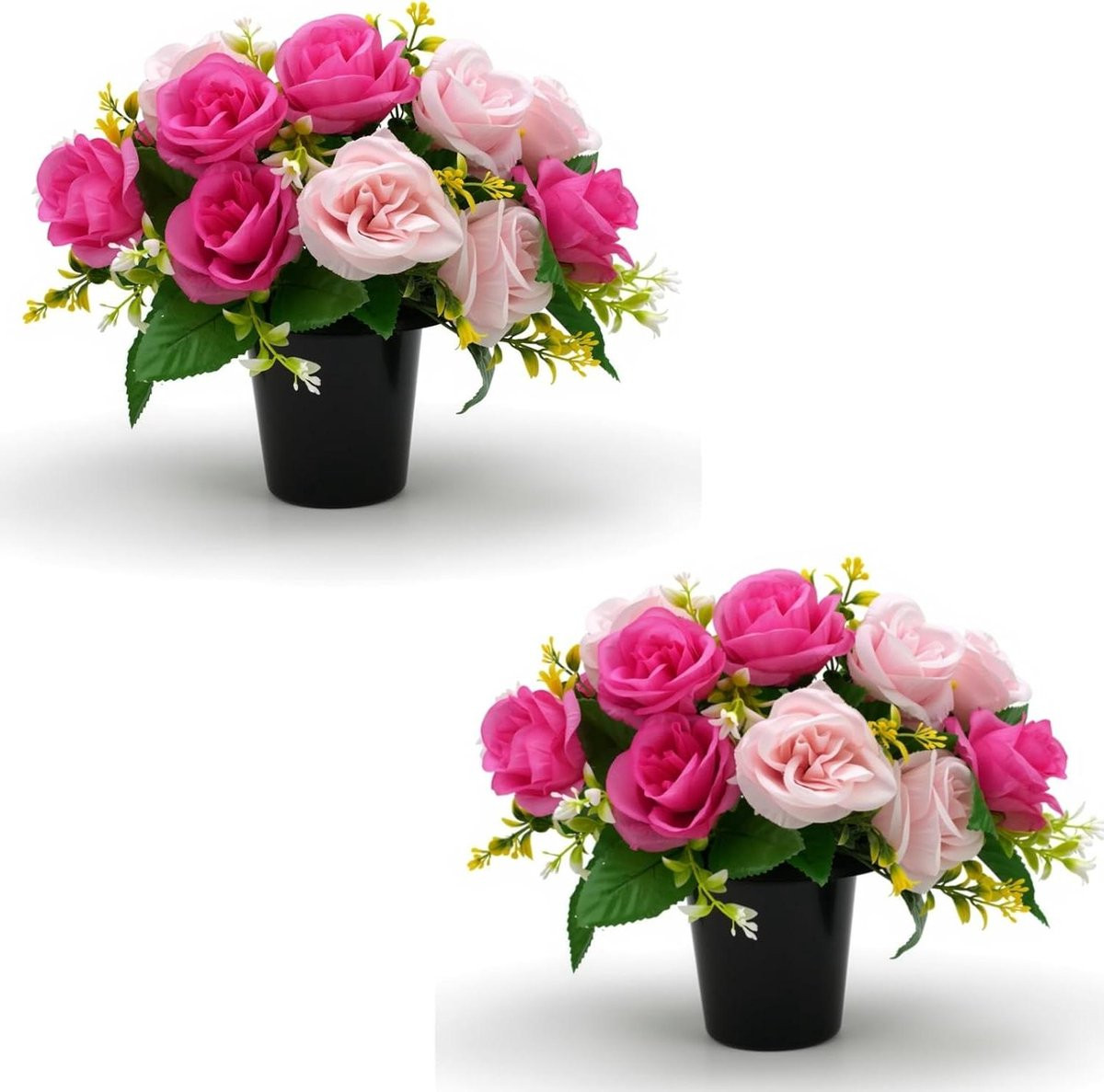 Kunstbloemen Grafpotten met Roze Paars Nep Rozen Boeket - 25 cm Hoog