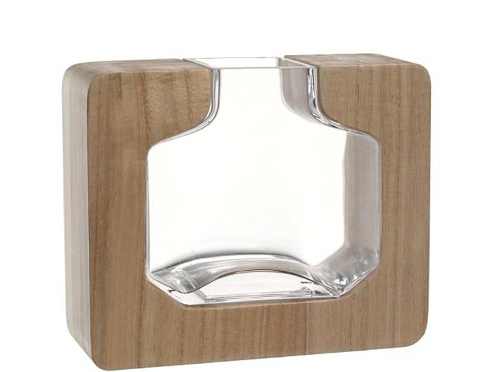 LEONARDO HOME AUTENTICO 039987 Vase Objet\, 1 pièce\, Design Naturel\, Aspect élégant grâce aux éléments en Bois\, Vase Rustique pour Fleurs\, décoratif\, Intemporel\, Hauteur 17\,5 cm\, Multicolore