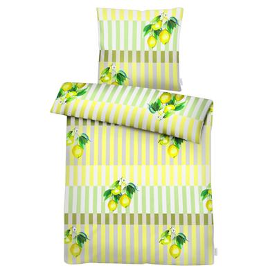Bettwäsche APELT "Fresh", gelb (grün, gelb), B/L: 135cm x 200cm, 1 Stk., 1 Stk., Satin (Bio-Baumwolle), B/L: 80cm x 80cm, Satin (Bio-Baumwolle), Obermaterial: 100% Baumwolle, Bettwäsche, Bettwäsche, Zitronen auf Streifen
