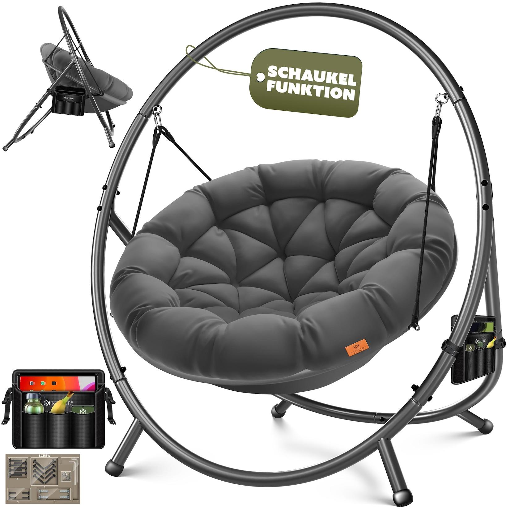 KESSER® Hängesessel mit Gestell BALI Hängeschaukel Hängestuhl bis 150kg für Indoor und Outdoor + Kissen & Seitentasche Hängekorb Stahlgestell & Schaumstoff Sitzpolster ideal für Wohnzimmer & Garten
