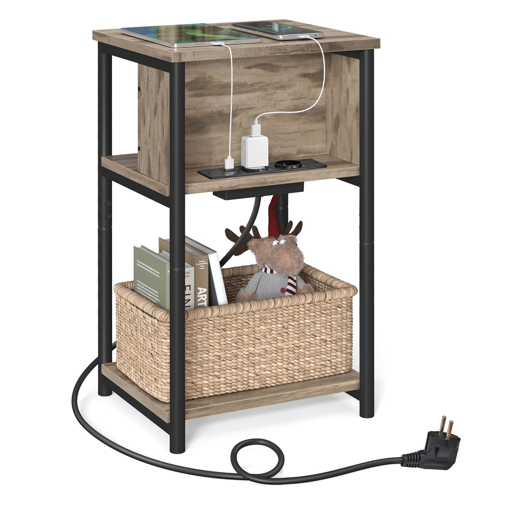 VASAGLE Beistelltisch mit Steckdose haselnussbraun-schwarz B34LET375K01