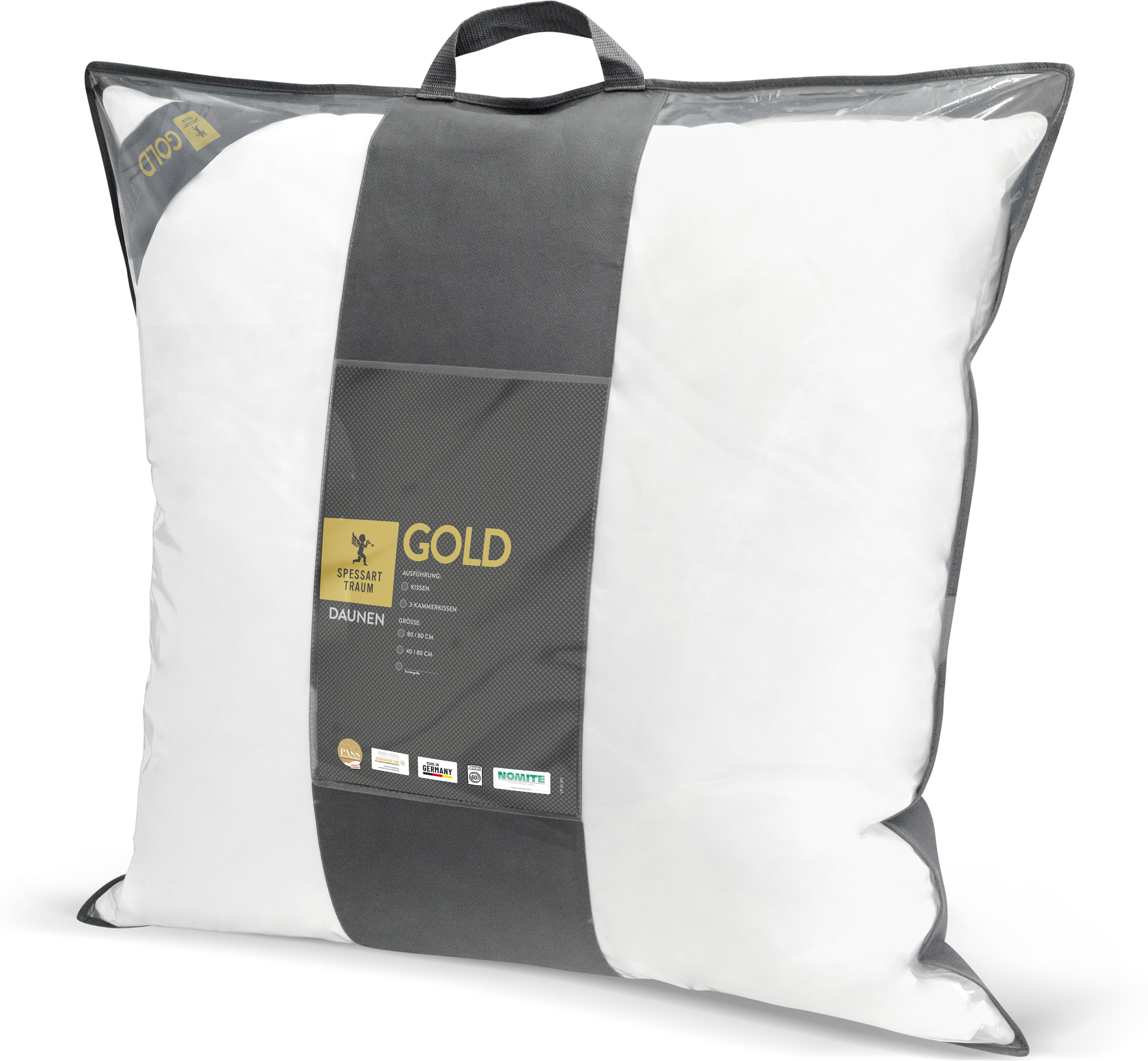 3-Kammer-Kopfkissen SPESSARTTRAUM "Gold", weiss (weiß), B:40cm L:80cm, Kopfkissen Bezug: 100% Baumwolle. Füllung Aussenkammer: 90% Gänsedaunen, 10% Gänsefeder. Füllung Innenkammer: 100% Gänsefeder, Kopfkissen, 3-Kammer-Kopfkissen, hergestellt in Deutschla