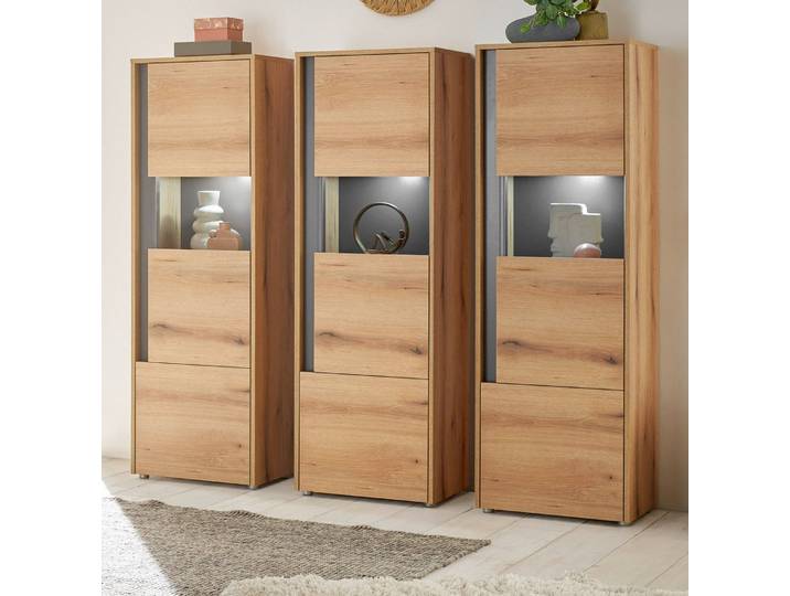 Furn.Design Schrank-Set Center, (in Evoke Eiche mit grau, 3x Vitrinenschrank), mit viel Stauraum
