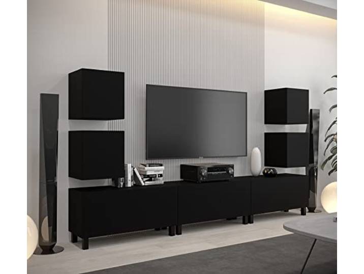 Furnitech Wohnwand Wohnzimmer Wohnzimmer Möbel mit LED Weiß Hängend Wohnwand Modern Wohnzimmer Schrankwand mit Regale und TV Schrank (AN107-21B-M3)
