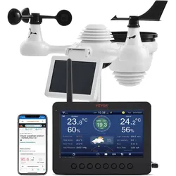 VEVOR 7-in-1 WLAN Wetterstation 186mm (7 in) TFT Display Kabelloser Außensensor IPX6