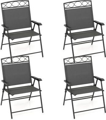 Costway Set of 4 Patio Folding Chairs Set Dining Chairs with Armrests-Gray