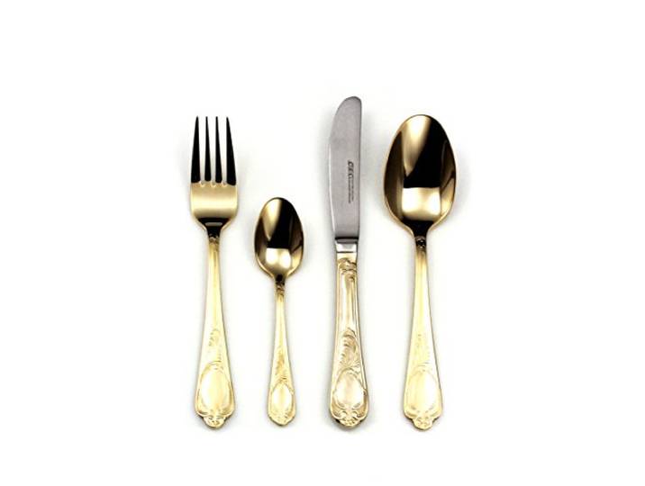 Franquihogar Viena Besteckset aus 23/24 Kt. Goldplattierter Edelstahl. 113- teilig + Geschenk 27-teiliges Kaffeset