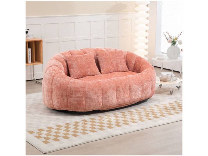 Canapé compressé 2 places AESVAR en chenille rose sans installation avec accoudoirs