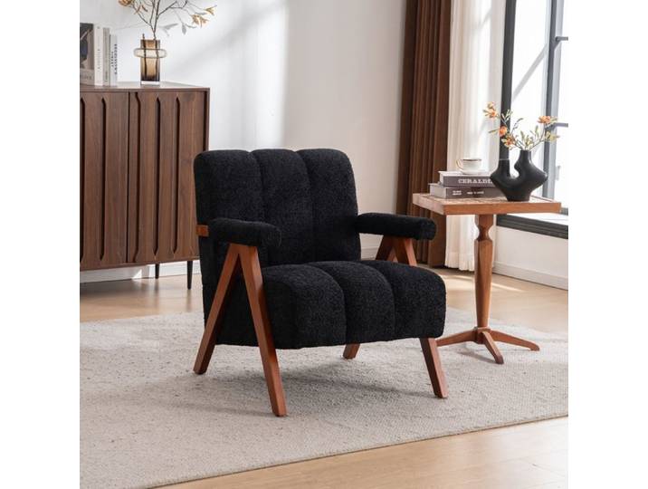 Fauteuil d'appoint en bouclé avec cadre en bois fauteuil à accoudoirs pour salon et chambre noir