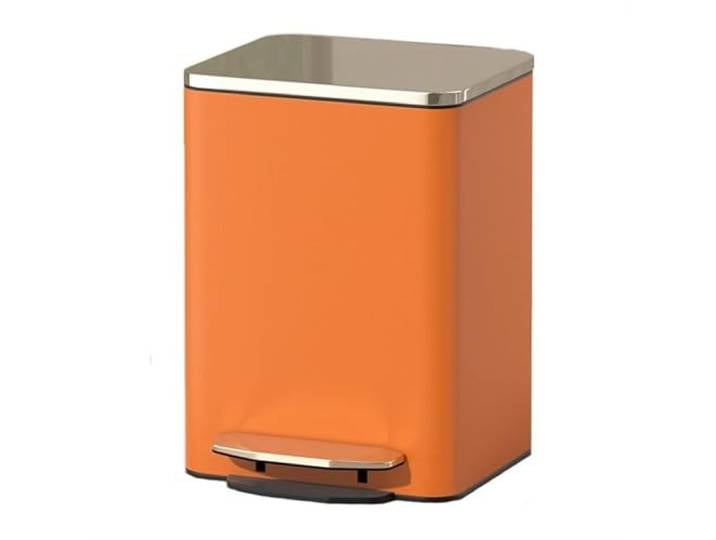 YUHANXINHESHE Papierkorb mit Pedal und Absenkautomatik, mit Deckel, Edelstahl-Tretmülleimer mit Außenschicht aus PU-Leder, mit herausnehmbarem Inneneimer(Orange,9L)