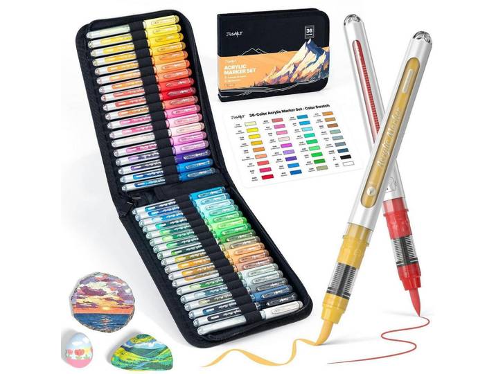Acrylfarben Marker Set 36 Farben mit Pinselspitze, Mehrfarbig, Kunststoff, 10x5x15 cm, Dekoration, Malbedarf & Bastelbedarf