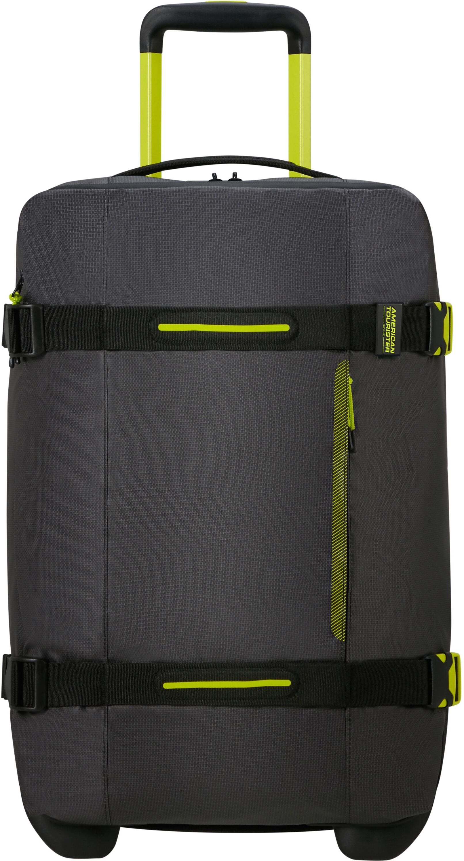 Reisetasche AMERICAN TOURISTER "URBAN TRACK 55", Damen, Gr. B/H/T: 35cm x 55cm x 20cm, schwarz (schwarz, lime), Polyester, Taschen Reisetasche, Trolley Duffle Bag Reisegepäck Handgepäck Trolley schwarz, lime B/H/T: 35cm x 55cm x 20cm