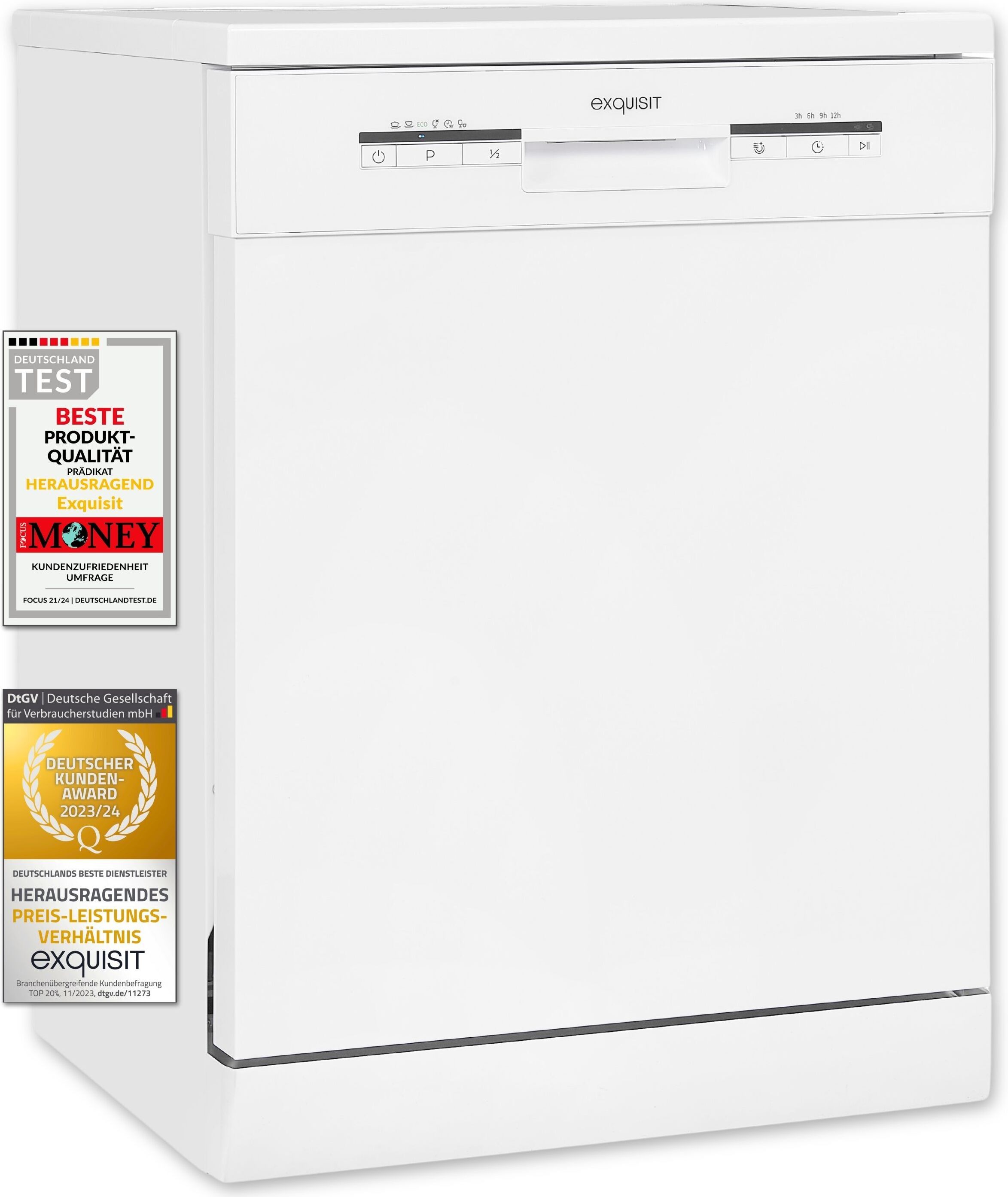 Exquisit Geschirrspüler GSP9112-030E weiss | Spülmaschine 60 cm | 12 Maßgedecke | Startzeitvorwahl | Power+ | ECO Modus | Standgerät