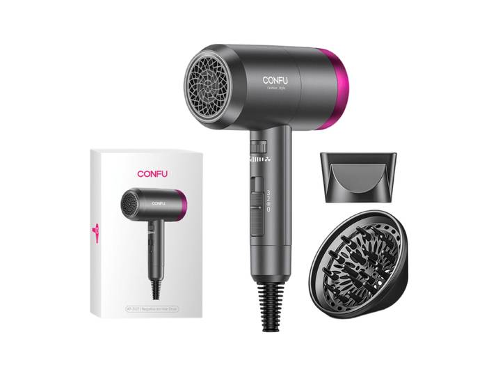 CONFU 3127 Sèche-cheveux haute puissance 2 W 1800 W, entretien des ions négatifs à haute concentration, 1 buse - Gris
