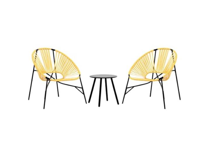 KUTYWEXFM 3-tlg Gartenmöbel Set 2 Ei-Stühle und Tisch Schwarz Gelb Ergänzendes 3-teiliges Bistroset aus robustem PE-Rattan für Balkon, Terrasse und Innenhof inklusive Beistelltisch.