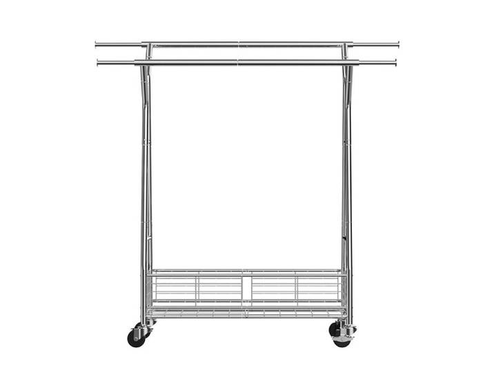 Portant à Vêtements Mobile avec Roulettes-Duoku-avec 2 Barres de Suspension-Panier de Rangement-Capacité de Charge 150 kg