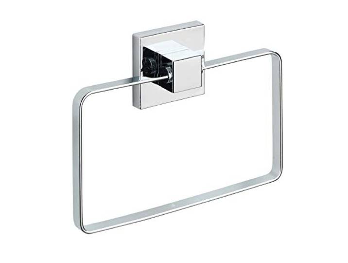 WENKO Vacuum-Loc Wand Handtuchring Quadro, Bad Handtuchhalter, Befestigen ohne Bohren, Rostfreier Edelstahl, 18,5 x 14 x 3,5 cm, Glänzend
