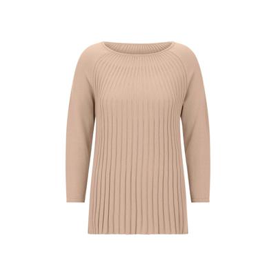 Rundhalspullover GOLDNER "Tunikapullover in A-Linie", Damen, Gr. 48, beige, Obermaterial: 50% Baumwolle CO. 50% Polyacryl PAN., figurumspielend, U-Boot-Ausschnitt, Gerade, Pullover Rundhalspullover, neues Ripppenmuster im Vorderteil