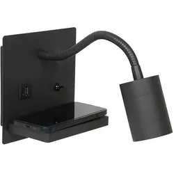 Wandleuchte LED Schlafzimmerleuchte Wandlampe Ladestation Schwarz Schwenkbar