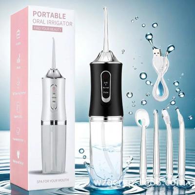 Inspired Living Cordless Water Flosser With 220ml Tank Portable Oral Irrigator, 3 Modes, 4 Jet Tips, USB Rechargeable pink