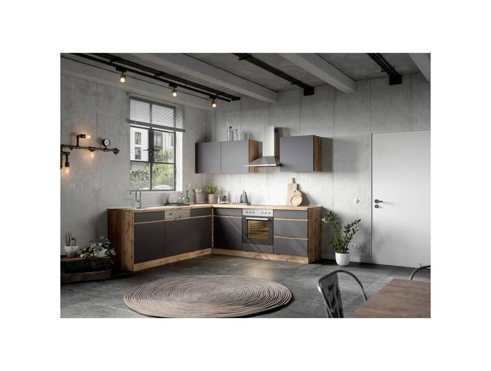 Held Küchenleerblock, Grau, Eiche Wotan, 4 Schublade(n) Schubladen, nur wie online abgebildet bestellbar, 240x240 cm, links aufbaubar, rechts aufbaubar, Küchen, Küchenzeilen & Küchenblöcke, Küchenzeilen ohne Geräte