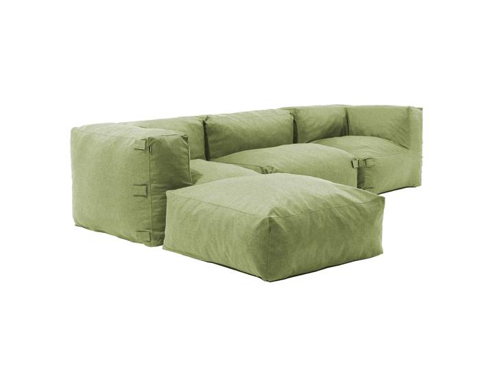 Modulare Gartenmöbel für 4 Personen bestehend aus 1 Sessel, 2 Ecksesseln und 1 Sitzsack