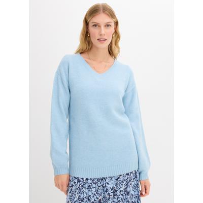 Strickpullover BONPRIX, Damen, Gr. 40/42 (M), blau (eisblau meliert), Obermaterial: 66% Polyacryl, 17% Polyester, 15% Polyamid, 2% Elasthan, oversize, Pullover Strickpullover, im Casual-Stil, Oversize-Passform, aus Feinstrick