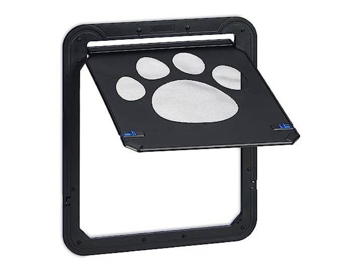 Relaxdays Chatière pour moustiquaire de Porte\, Gros Chiens\, aimants\, verrouillable\, H x L : env. 42 x 37 cm\, Noire