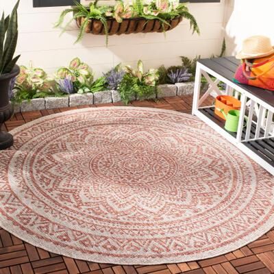 SAFAVIEH Courtyard Fran Mandala Indoor/ Outdoor Waterproof Patio Backyard Rug