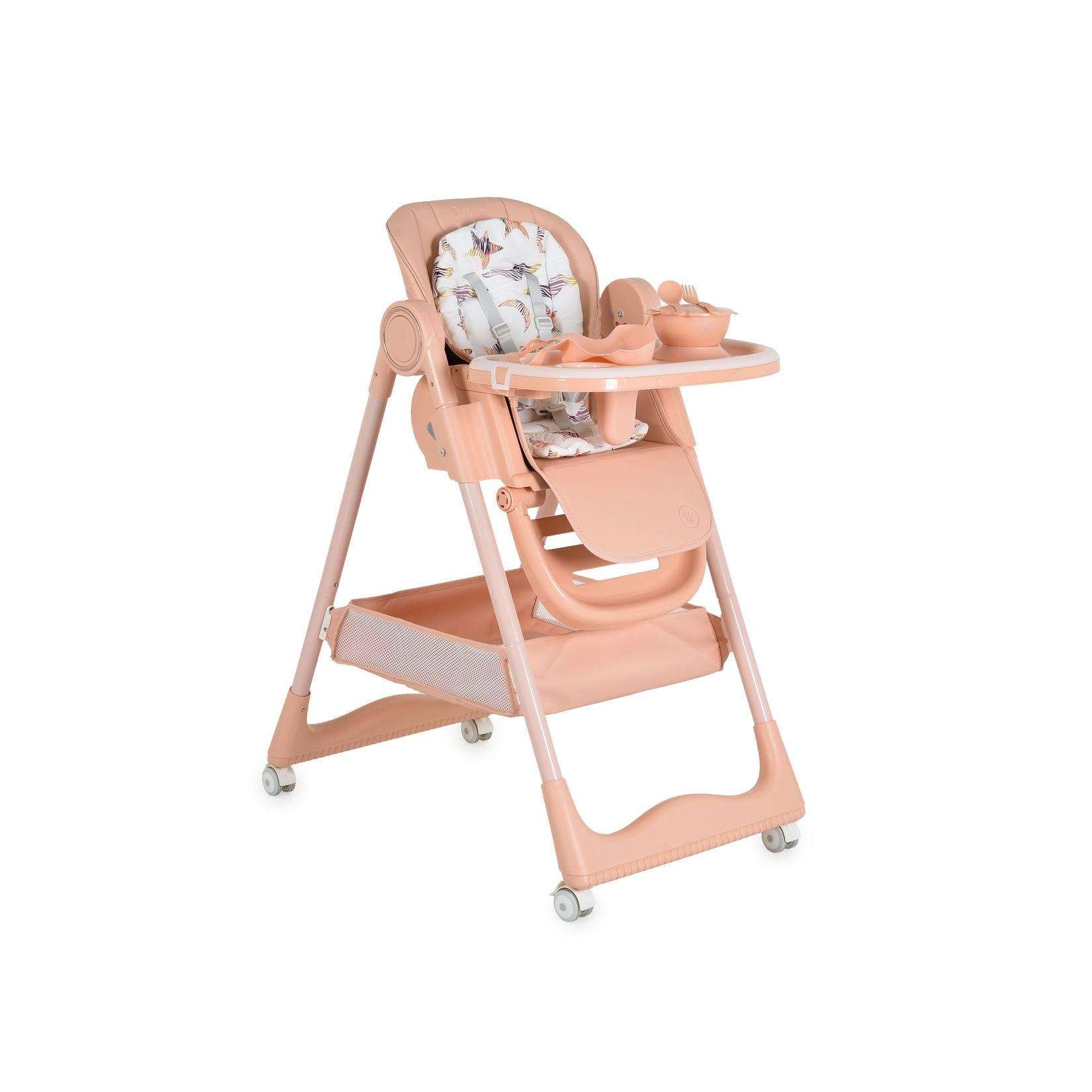 Moni Kinderhochstuhl Surprise faltbar Lätzchen Schüssel Löffel Gabel Räder Korb rosa