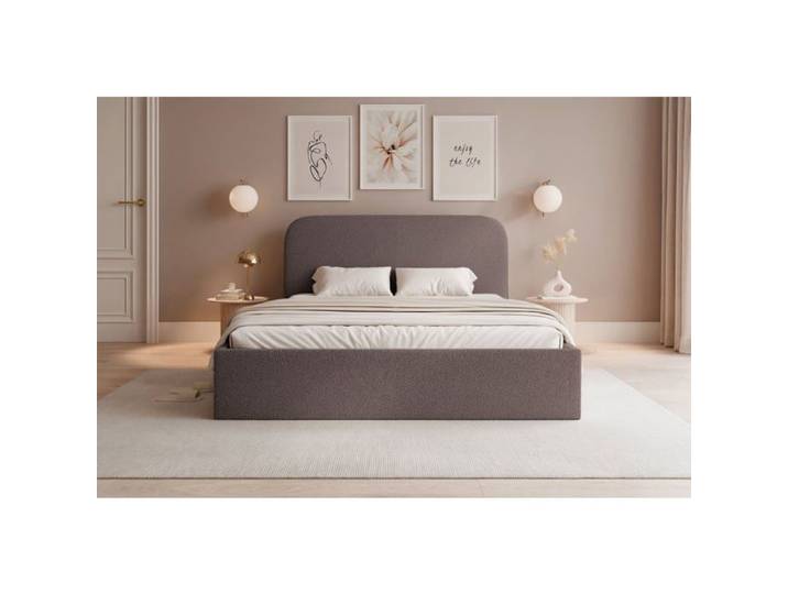 Lit coffre - SONVIVO - 160x200 cm - en tissu bouclette brun