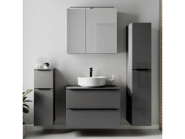 Badezimmerset MYBA XLI 4-teilig 140cm Grau/Hochglanz Grau
