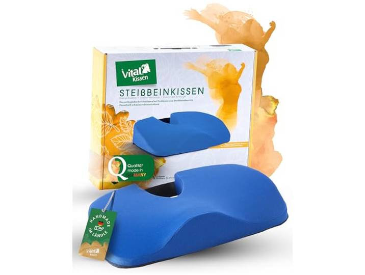 VitaL Kissen® – Orthopädisches Steißbeinkissen blau 8 cm – Ergonomisches Keilkissen für Stuhl & Auto – Entlastet Steiß, Rücken & Hüfte – Schmerzreduzierend & rutschfest – Für Büro, Reisen & Zuhause