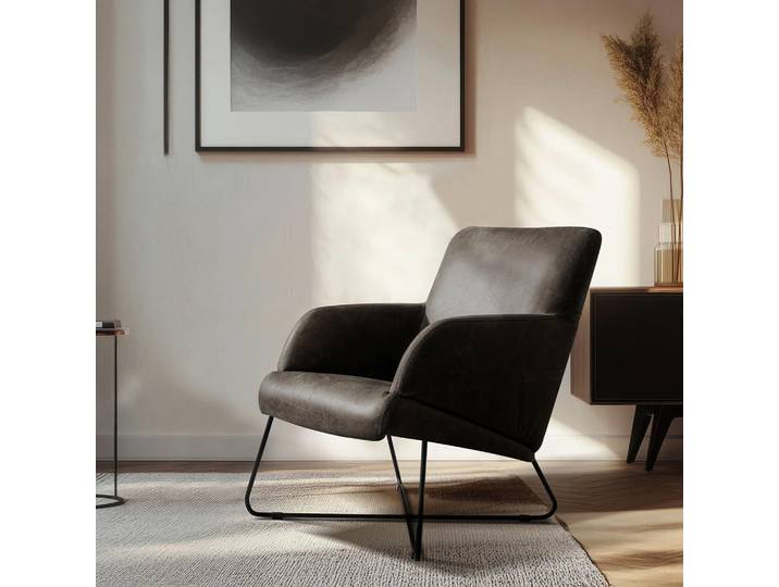 Livetastic Sessel, Fango, Metall, Echtleder, Anilinleder, 67x87x74 cm, Made in EU, Lederauswahl, Wohnzimmer, Sessel, Ledersessel