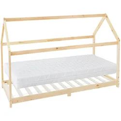 KINDERBETT mit Dach und Matratze 90x200 cm Natur