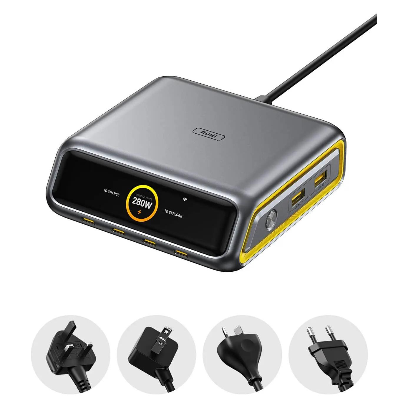 Aohi Stacja ładująca The Future AI 280W PD GaN 6-portów USB (280 W, 6 Ports) (AOC-C022)