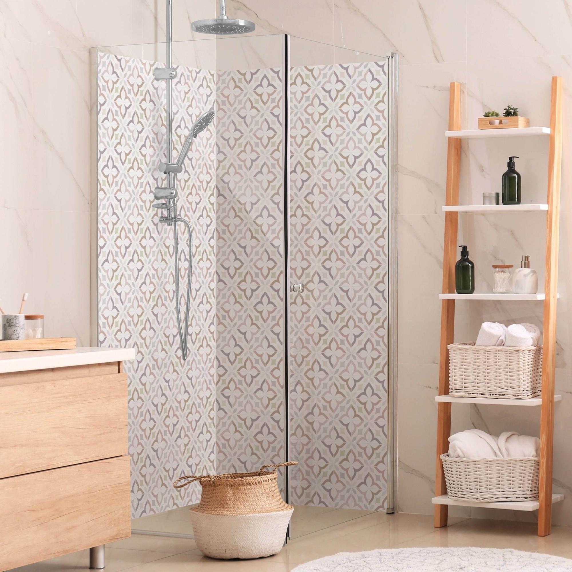 Duschrückwand Muster selbstklebend - 0.35 mm Wandpaneel wasserfest Ornament beige Fliesenoptik Abstrakt Badrückwand fugenlos Smart matt 110x210 cm
